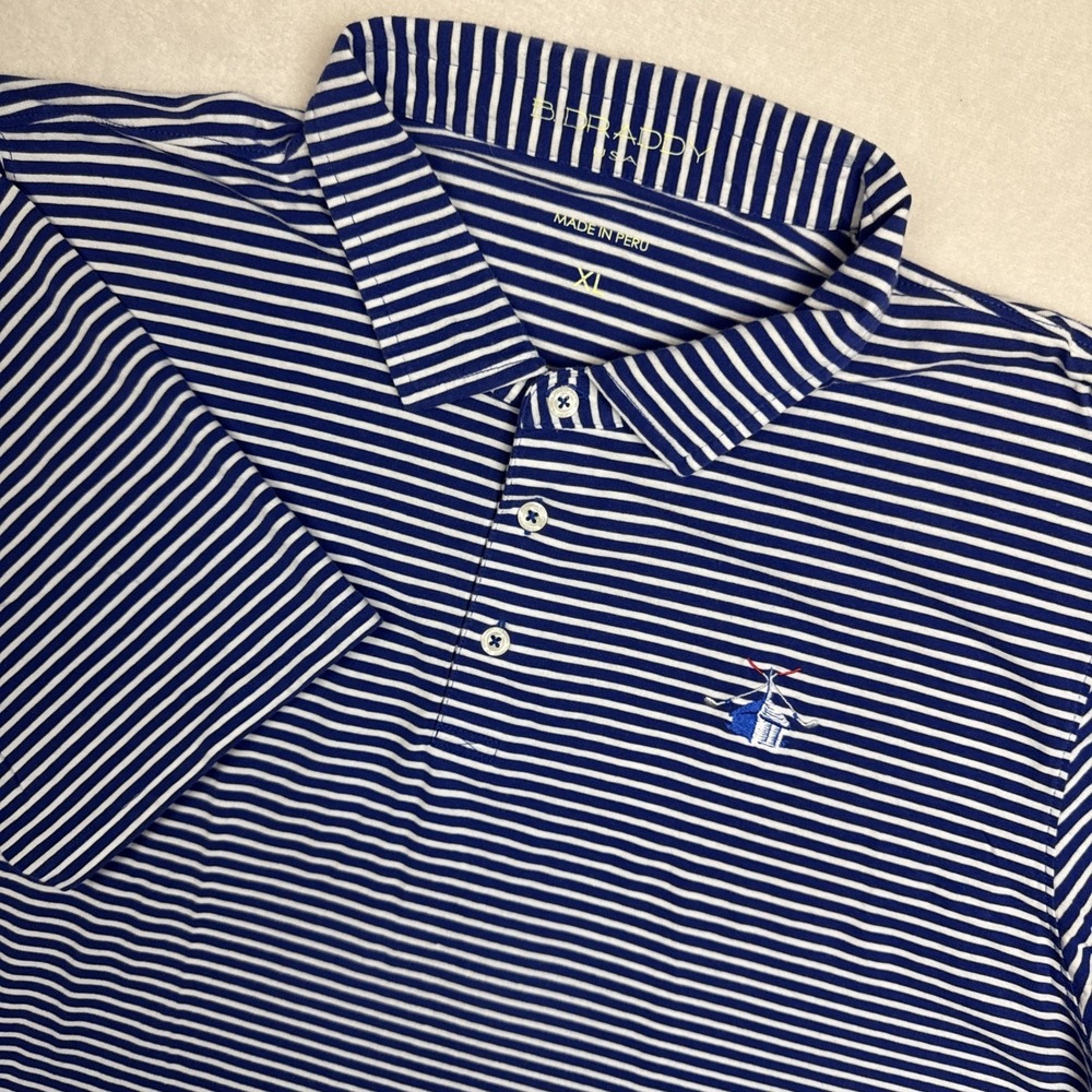 B. Draddy Polo Shirt XL Blue White Stripe Golf Pima Cotton Stretch‎ Performance